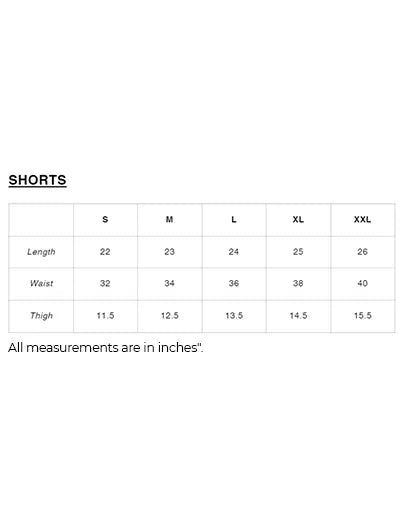 Red Fleece Shorts Size Chart